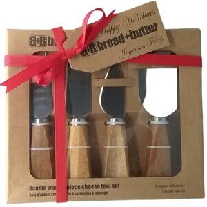 Acacia Wood Cheese Tool Set 4pc breadbutterNew in gift bo